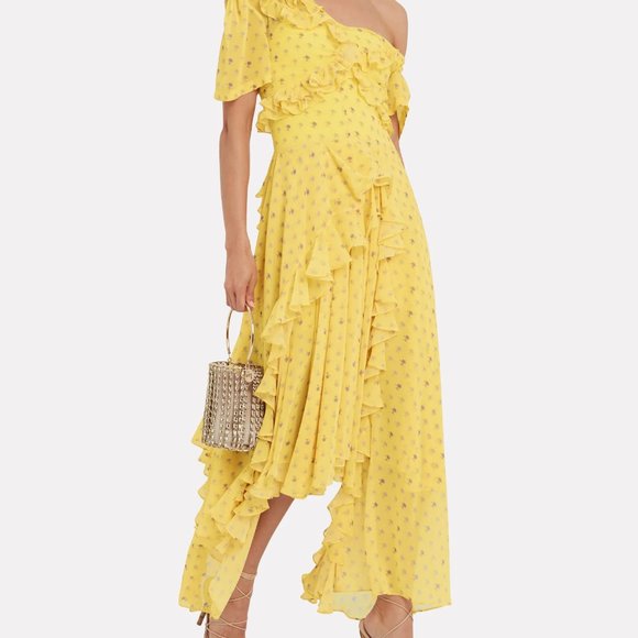 PREEN BY THORNTON BREGAZZI Yellow Floral Asymmetric Cocktail Dress - Picture 3 of 8